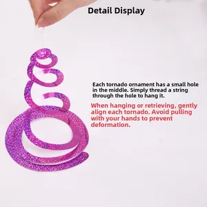 Detail of purple glitter spiral hanging ornament with instructions for party decoration