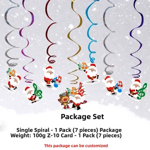 Detailset aus 7 Spiral-Weihnachtsanhängern mit Weihnachtsmann- und Rentier-Papierkarten