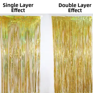 Comparación de densidad entre cortinas de flecos láser doradas de capa única y doble