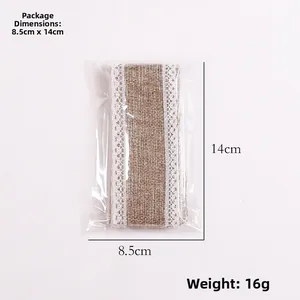 Lace-trimmed burlap ribbon for Christmas crafts showing dimensions 14x8.5cm and weight 16g