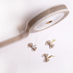 Natural Burlap Ribbon With White Lace Trim For Christmas Tree Decoration Rustic DIY Crafts Gift Wrapping Wedding Party