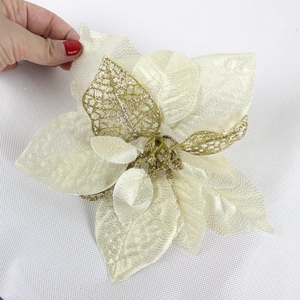 Champagne gold artificial Christmas poinsettia flower for DIY tree and holiday decoration