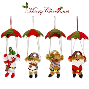 Detailed set of four Christmas parachute ornaments with Santa, snowman and reindeer