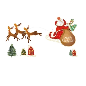 Cartoon Santa Claus and reindeer static window stickers for Christmas home decor