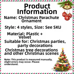 Detailed chart for Christmas parachute ornaments showing four styles and cloth materials