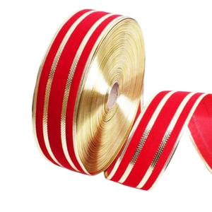 Red Velvet Christmas Ribbon Metallic Gold Striped Decorative Ribbon For Gift Wrapping Xmas Tree Wreath Garland Party Decor