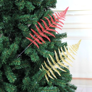 Foglie di felce con glitter rossi e oro per decorazioni floreali per alberi di Natale