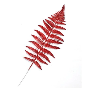 Ramo di felce artificiale rosso glitterato per decorazione albero di Natale e fiori