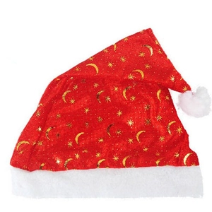 Bonnet de Noël rouge classique avec motifs d'étoiles dorées et bordure en peluche blanche