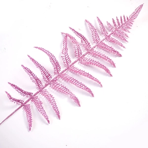 Foglia di felce artificiale rosa glitterata per la decorazione dell'albero di Natale