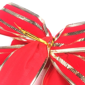 Red and gold striped Christmas bow ornament for holiday wreaths and door decorations
