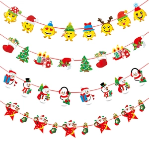 Christmas paper bunting banner set with Santa emoji, snowmen, and festive stars decor