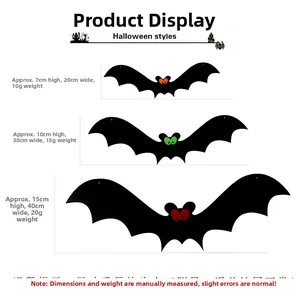 Tres murciélagos decorativos de fieltro para Halloween con ojos de varios colores