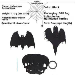 Detail von 12er-Pack schwarzen Halloween-Hängedekorationen aus Vliesstoff mit Fledermaus