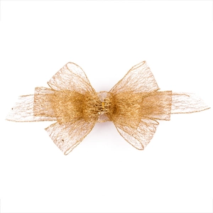 Sparkling gold mesh bow decoration for weddings, holiday parties and festive gift wrapping
