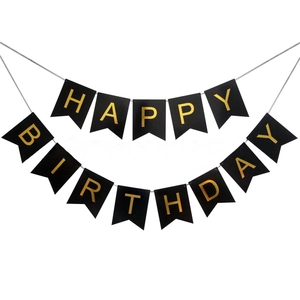 Elegante striscione nero di compleanno con scritte Happy Birthday in oro lucido