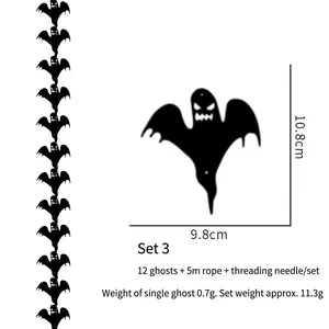 Detailansicht Halloween Geister-Banner-Set mit 12 schwarzen Silhouetten und 5m Schnur