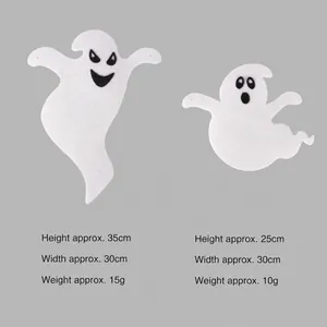 Halloween ghost hanging decorations in two sizes with detailed dimension specifications