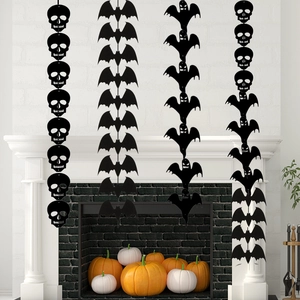 Halloween Hanging Decorations Black Non-woven Fabric Skull Bat Ghost Garland For Home Party Festive Scene Layout Ornament