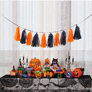 Halloween Tassel Garland Banner Paper DIY Party Decoration Hanging Orange And Black Festive Ornament