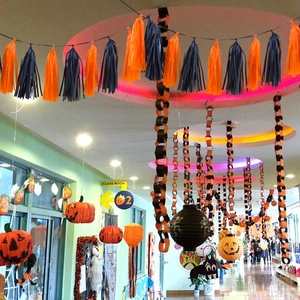 Halloween DIY tassel garland set in orange and black for party backdrop decoration