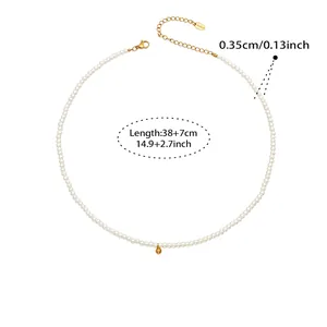 Size chart showing 38+7cm length for this elegant shell bead necklace with gold ball charm