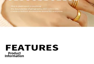 Detail of 18K gold-plated stackable ring set worn by model on white background