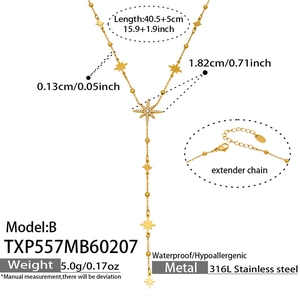 Detailliertes Diagramm der 316L Edelstahl Y-Stern Halskette mit Größenangaben