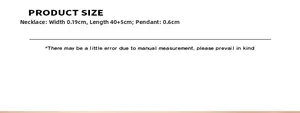 Size specifications for titanium steel necklace with 0.6cm pendant and 45cm adjustable chain