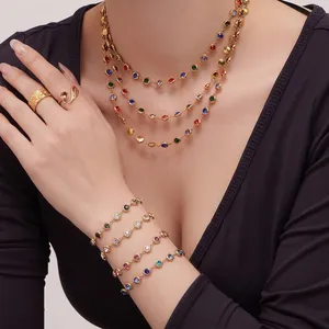 Halskette Armband Ohrring Schmuck Edelstahl 5A Bunter Zirkonia Schick Luxus Wasserdicht Hypoallergen Modisch Frauen Böhmisch