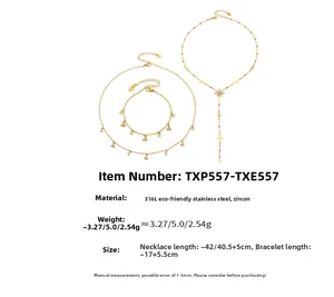 Detailansicht des Goldschmucksets aus 316L Edelstahl mit 5A Zirkon-Sternanhängern