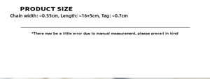 Detailed size guide for hip hop chain bracelet showing 16+5cm length and 0.55cm width