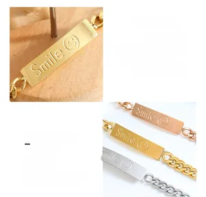 Macro shot of surgical titanium steel rectangular plates with smile and 18K gold plating