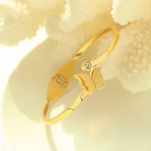 18K gold plated butterfly open cuff bracelet with zircon inlay and matte finish