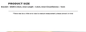 Guide des tailles montrant la largeur de 0,55 cm et la circonférence de 16 cm du bracelet