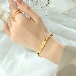 18k gold plated Cuban chain bracelet with Smile pendant and double band ring set