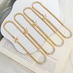 Collar de titanio bañado en oro de 18K con cierre OT y circón, cadena de 40 cm