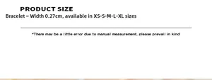 Size chart for titanium steel bracelet showing 0.27cm width and XS to XL dimensions