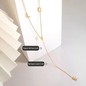 Collana lunga a Y placcata in oro 18K con ciondoli a lettere LOVE, lunghezza 55cm