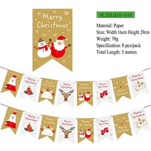 Detail of paper Christmas banners with Santa, reindeer and snowman festive patterns