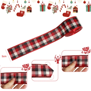 Ruban de Noël à carreaux écossais rouge et noir 5cm de large pour décoration de fête