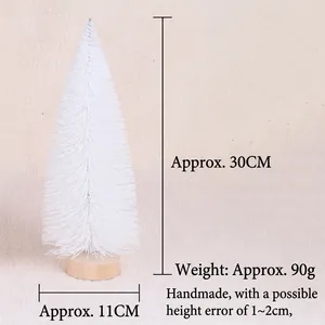 Detailed view of a 30cm white sisal mini Christmas tree with a natural wooden base