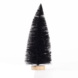 Mini black sisal Christmas tree with a natural wooden base for holiday tabletop decoration