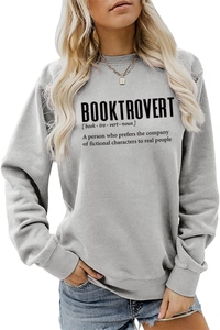 Detail of grey Booktrovert graphic sweatshirt showing ribbed cuffs and soft cotton fabric