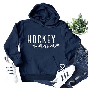 Sweat à capuche bleu marine pour femmes avec motif Hockey Mama et poche kangourou