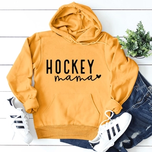 Détails du sweat à capuche hockey mama gingembre avec poche kangourou et poignets côtelés