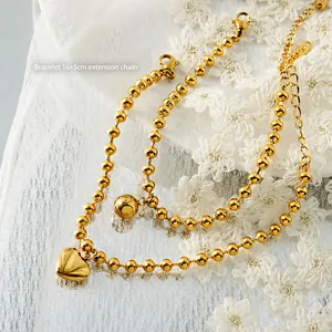 Bracciali con perle in acciaio inossidabile placcato oro 18K con cuore e estensione 5cm