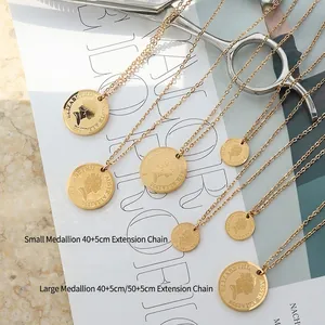 18K gold plated stainless steel coin necklace featuring Queen Elizabeth II portrait