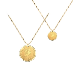 18K gold plated titanium steel coin necklace featuring Queen Elizabeth II pendant