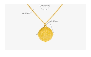 Detailed size specifications for gold plated titanium necklace with round coin pendant